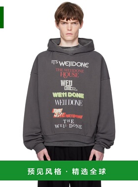 1h可退 香港直邮We11Done 男士 灰色 Multi Logo Print 连帽衫 WD