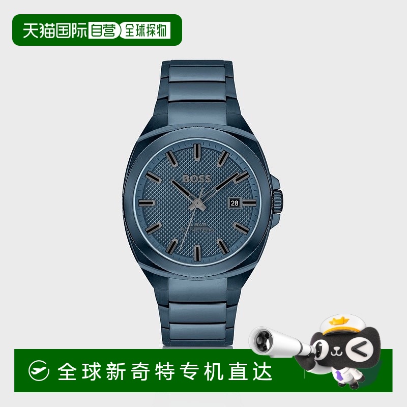 欧洲直邮HUGO BOSS雨果BOSS BLACK 蓝色腕表 搭配同色系扭索纹表
