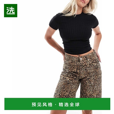 1h可退 香港直邮ASOS 女士 Fuller 设计胸部修身罗纹T恤(黑色)