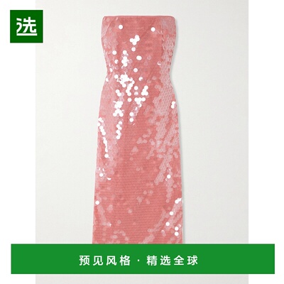 1h可退 香港直邮Staud 女士 Casey 抹胸亮片薄纱中长连衣裙 R25R2