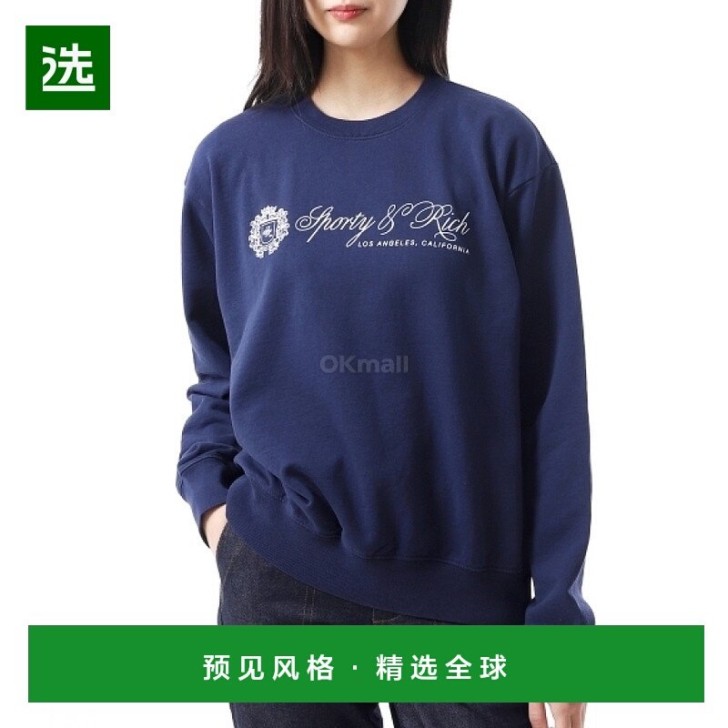 韩国直邮Sporty&Rich Regal 圆领毛衣 - 海军蓝/白色 (CRAW2353NA