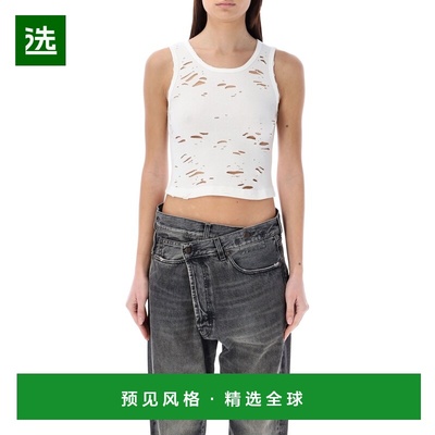 1h可退 香港直邮R13 女士 白色磨破罗纹背心 R13WK080K001B