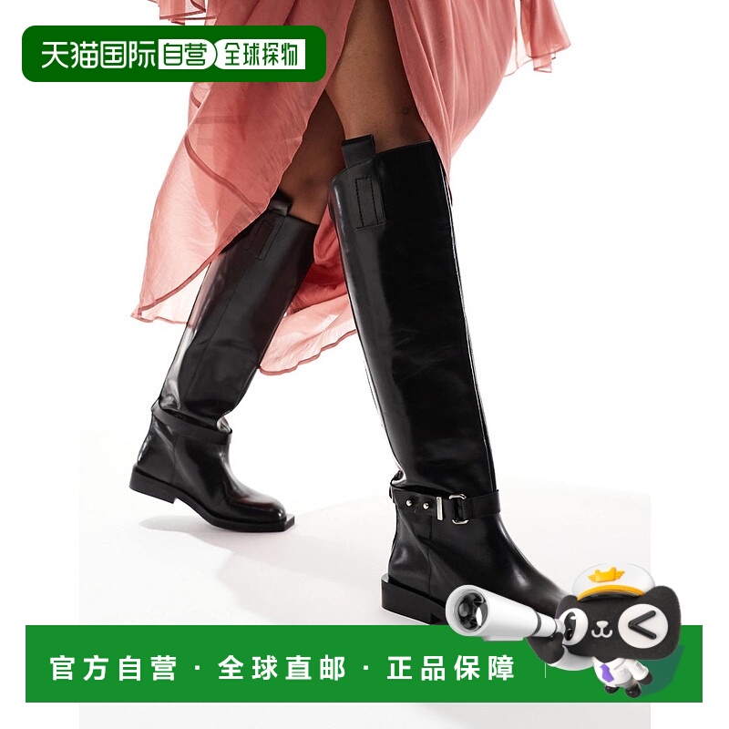 1h可退 香港直邮ASOS 女士 EDITION premium 皮质及膝马靴(黑色)