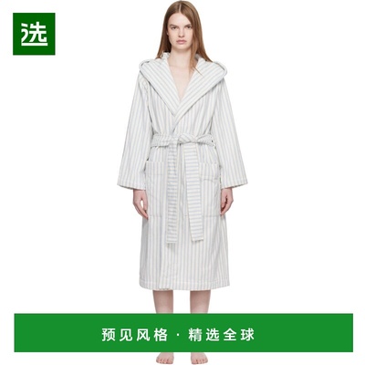 1h可退 香港直邮Tekla 女士 灰白色 & 蓝色 Terry Hooded 浴袍 HB