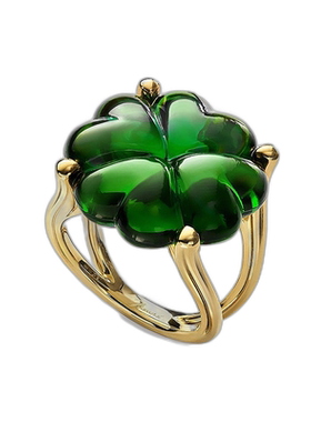 欧洲直邮BACCARAT/巴卡拉TREFLE四叶草系列绿色水晶镶嵌镀金戒指