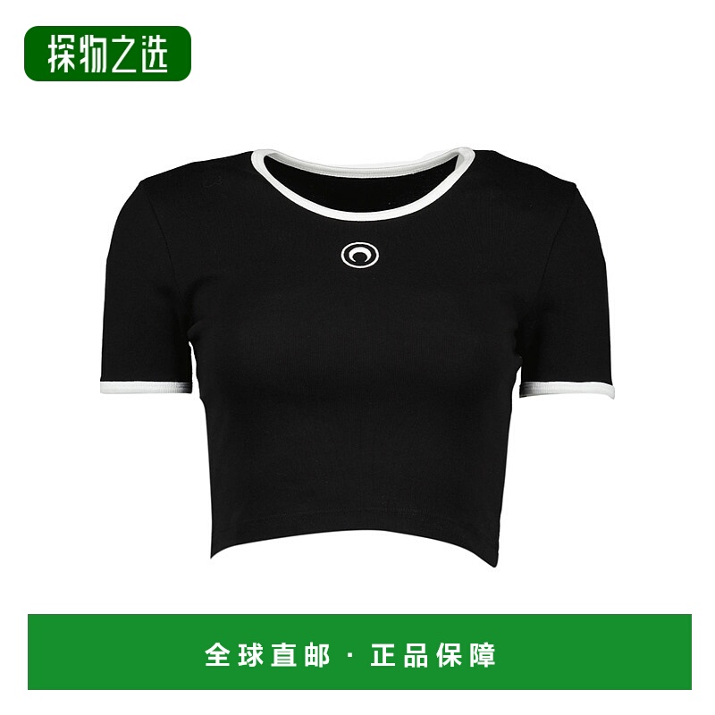 香港直邮Marine Serre 超短拼色T恤 WTO087ACJER0008BK短袖