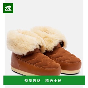香港直邮moon Evx boot 女士 皮毛饰边皮质绒面革 月亮靴 1h可退