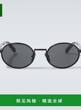 1h可退 香港直邮Prada 普拉达 男士 椭圆形太阳眼镜 black黑色 舒