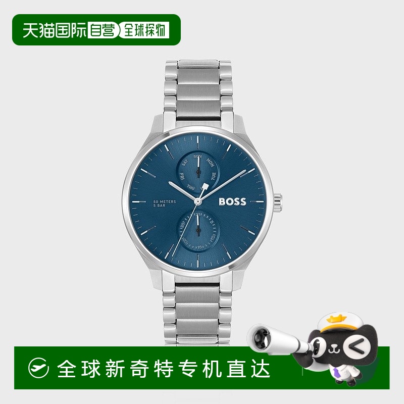 欧洲直邮HUGO BOSS雨果BOSS BLACK 不锈钢腕表 搭配蓝色表盘和链