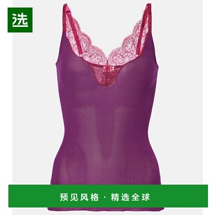 女士 1h可退 圣罗兰 Laurent 蕾丝边真丝背心上衣 香港直邮Saint