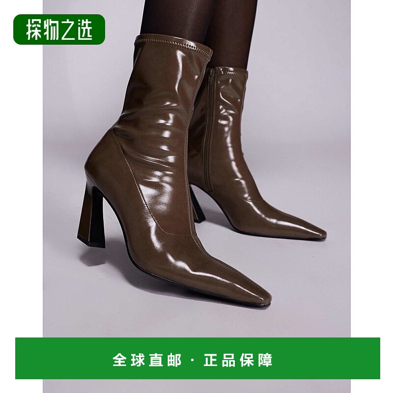香港直邮ASOS 女士 Ember chisel sock 设计鞋头橄榄绿短靴