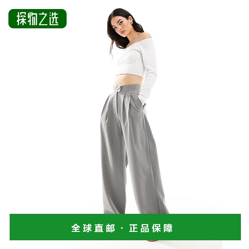 香港直邮ASOS 女士 设计精细剪裁打褶阔腿裤(灰色)