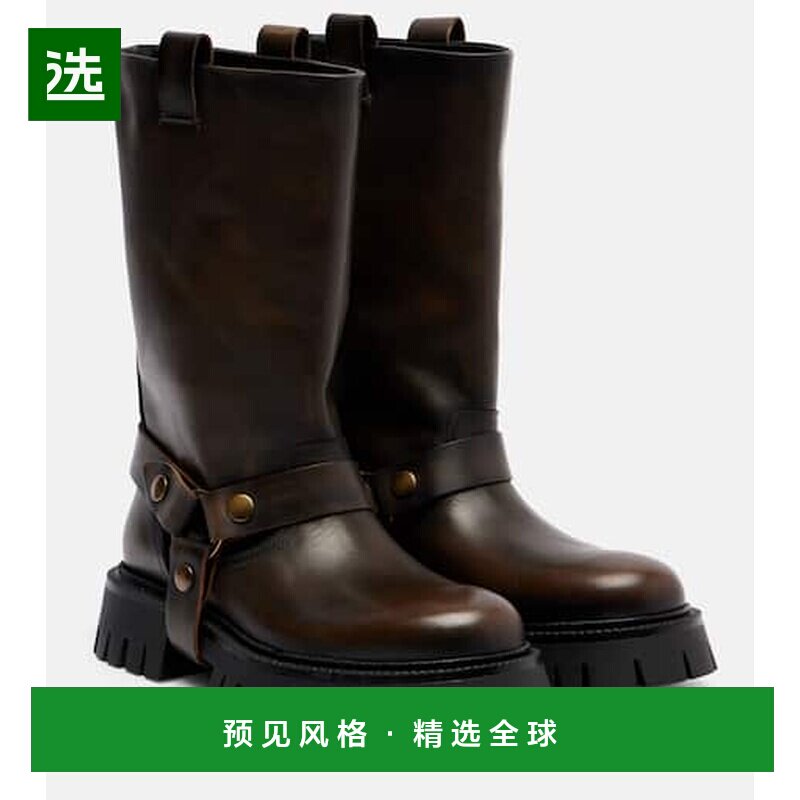 1h可退 香港直邮GOLDEN GOOSE 女士 Kurt 皮质骑士靴子 brown棕色图片