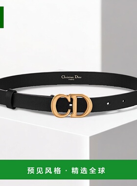 Dior/迪奥23新款 女士2cm黑色光滑牛皮革CD金扣腰带皮带