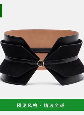 1h可退 香港直邮Alaïa 女士 Bustier 皮革绒面革皮带 black黑色
