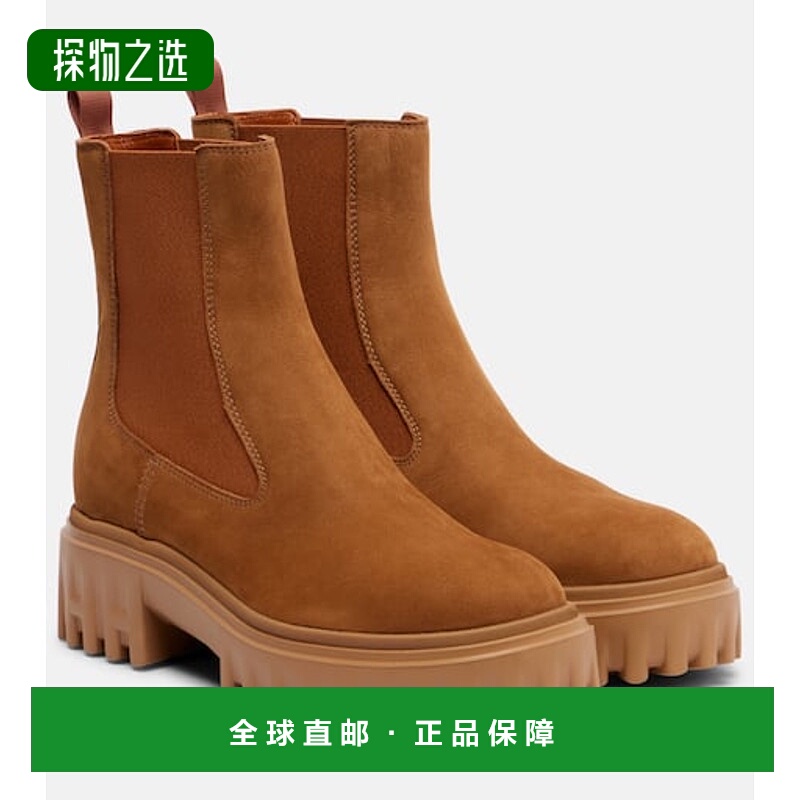 香港直邮Hogan 女士 H700 绒面革切尔西靴 brown棕色 舒适时尚