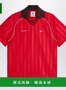 1h可退 香港直邮adidas 阿迪达斯 女士 football 鲜红色提花T恤 K