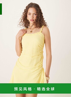 1h可退 香港直邮ASOS 女士 设计皱褶迷你宽裙摆黄色连衣裙包臀裙