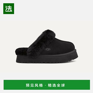 欧洲直邮UGG Disquette女士黑色拖鞋厚底一脚蹬半拖鞋厚底鞋编织