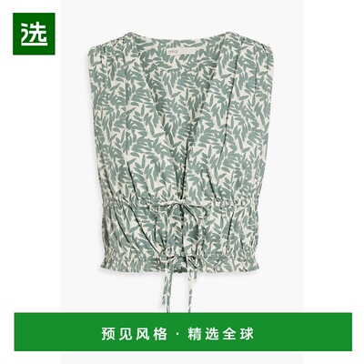 1h可退 香港直邮ONIA 女士 印花亚麻棉混纺上衣 WCT5702 green绿