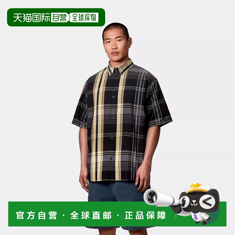 自营欧洲直邮Carhartt Wip 男士黑色棉短袖衬衫格纹