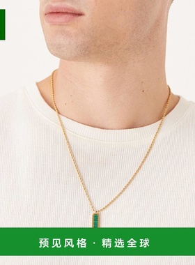 1h可退 香港直邮ASOS 男士 s 设计防水不锈钢方形吊坠绿色项链/吊