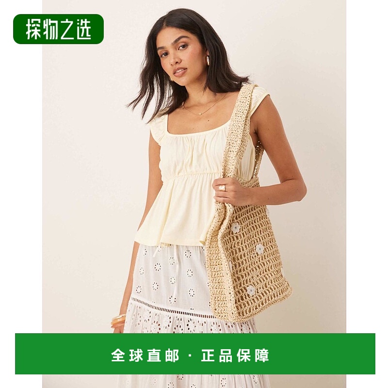 香港直邮ASOS 女士 milkmaid 设计洋娃娃飘逸柠檬黄上衣