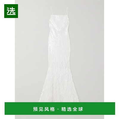 1h可退 香港直邮retrofete 女士 Odessa 羽毛边珠片蕾丝礼服 FW23