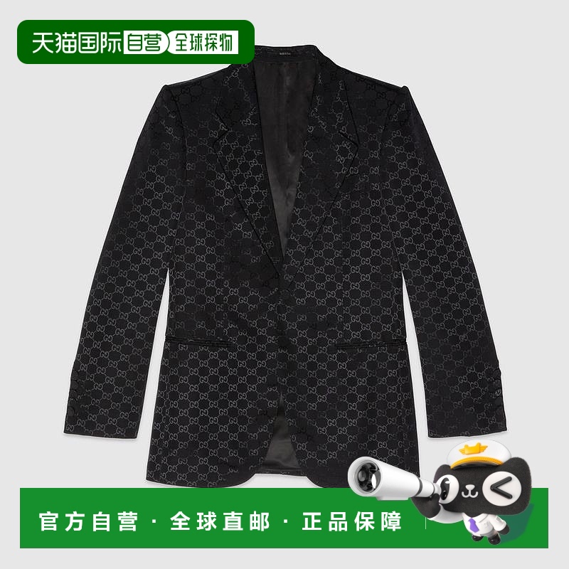 自营欧洲直邮Gucci古驰男士黑色的GG棉粘胶连衣裙夹克