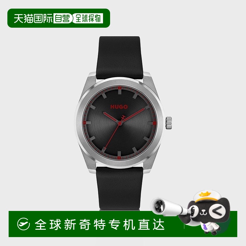 欧洲直邮HUGO BOSS雨果HUGO RED皮革表带腕表 搭配拉丝黑色表盘