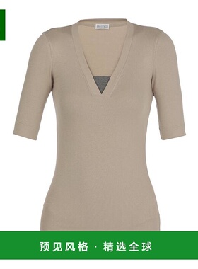 香港直邮Brunello Cucinelli V领平纹T恤 M0TC8EL692C8539修身