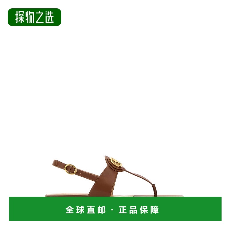 香港直邮valentino 华伦天奴 女士 VLOGO 棕色皮质人字拖 7W2S0MB