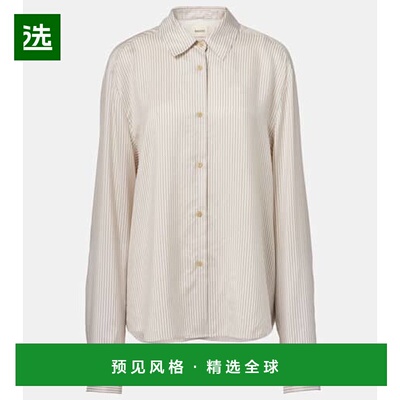 1h可退 香港直邮KHAITE 女士 Agro 条纹真丝衬衫 beige米色 舒适