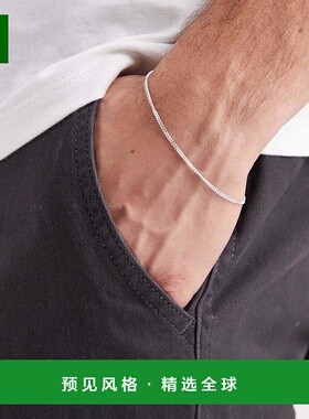1h可退 香港直邮ASOS 男士 设计纯银锁链手链(银色) metal金属色