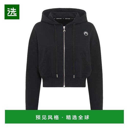 香港直邮Marine Serre 短款拉链连帽毛衣 WST019ACJER0013BK99