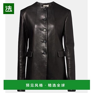 1h可退 香港直邮KHAITE 女士 Jameson 皮革夹克 black黑色 舒适时