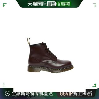 欧洲直邮DR. MARTENS 男女同款暗红色皮革光滑饰面6孔低帮马丁靴