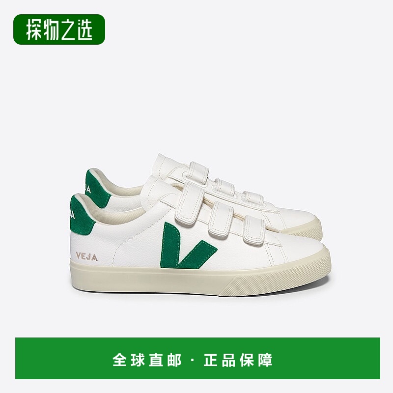 欧洲直邮VEJA Recife系列女士白色/祖母绿皮革V标识运动鞋