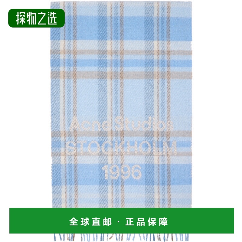 香港直邮Acne Studios 艾克妮 男士 蓝色 Wide Check Logo 围巾 C
