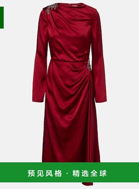 1h可退 香港直邮Erdem 女士 水晶装饰缎面卡迪酒会礼服 red红色