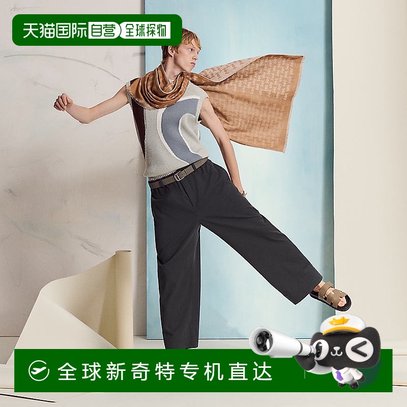 1h可退 欧洲直邮Hermes/爱马仕 男士沙色羊绒/丝绸围巾