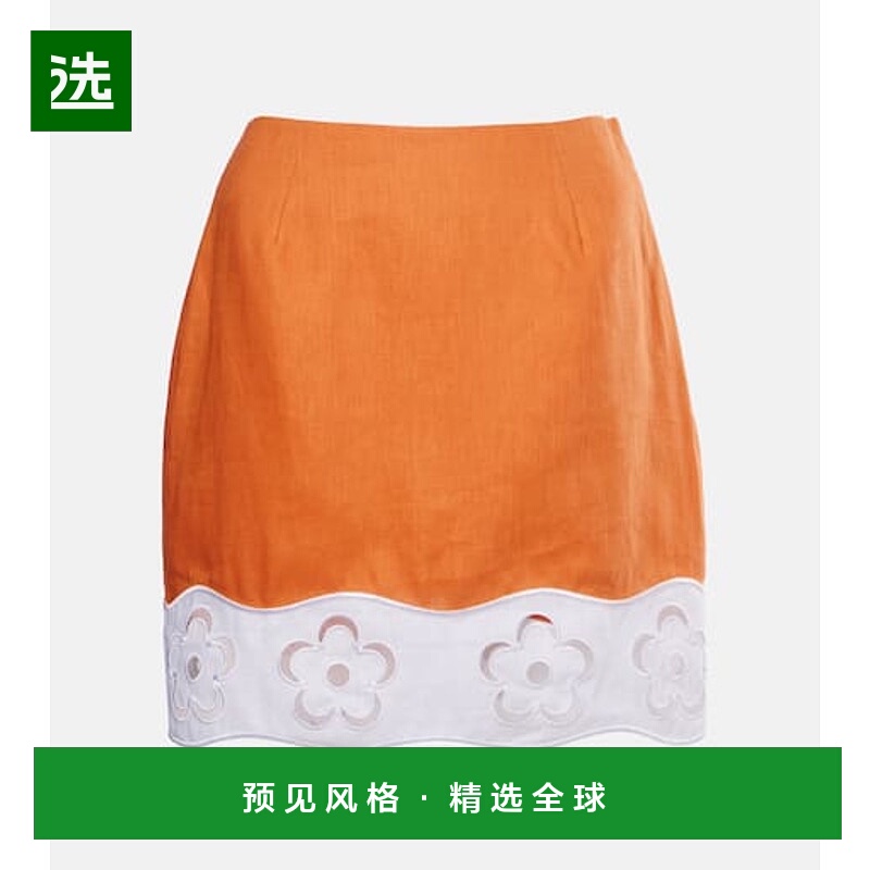 1h可退 香港直邮Staud 女士 Margaux 马德拉刺绣亚麻迷你半身裙