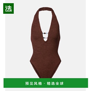 1h可退 香港直邮HUNZA G 女士 Adriana 精饰挂脖泳衣 brown棕色