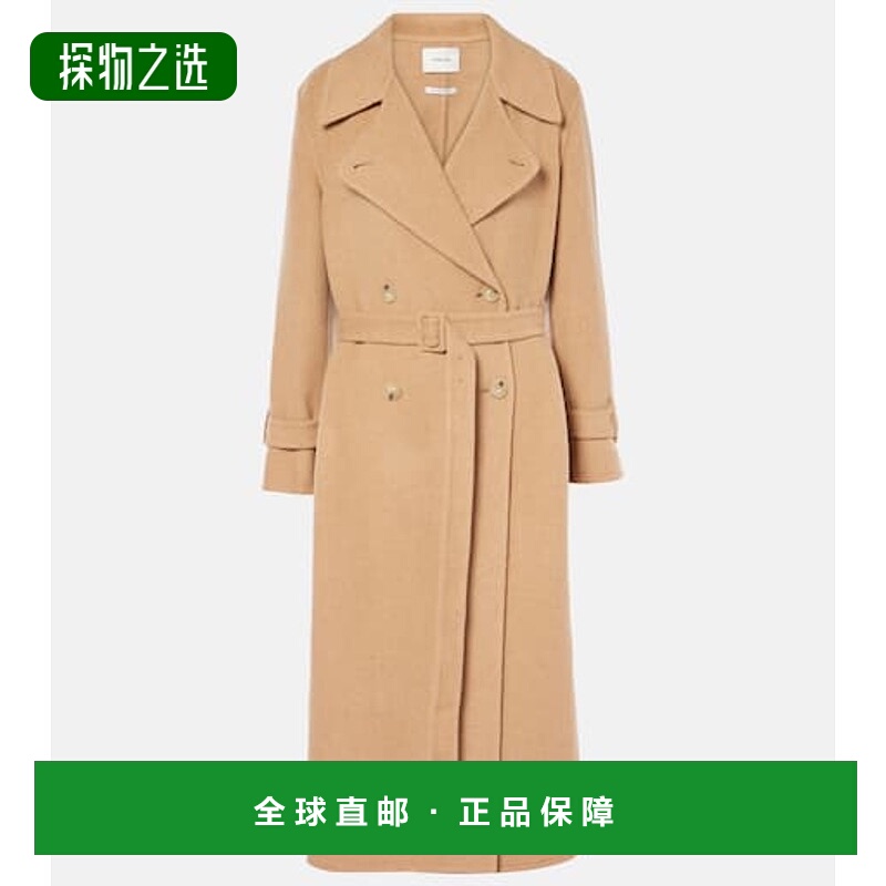 香港直邮VINCE 女士 束带双排扣羊毛混纺大衣 brown棕色 舒适时尚