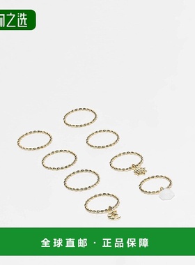 香港直邮ASOS 女士 multi-pack 设计吊坠吊饰色调戒指(金色)