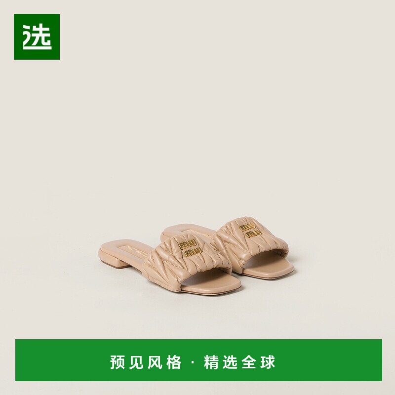 欧洲直邮MIU MIU(缪缪) 24上新 绗缝纳帕皮革穆勒鞋凉鞋拖鞋
