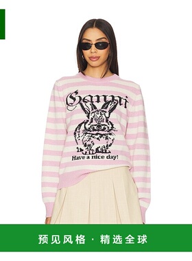 1h可退 香港直邮GANNI 甘尼 女士 条纹兔子印花毛衣 K2426针织新