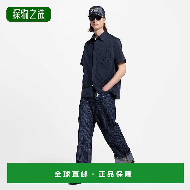 自营欧洲直邮LV路易威登 Monogram系列男士海军蓝棉老花图案短袖