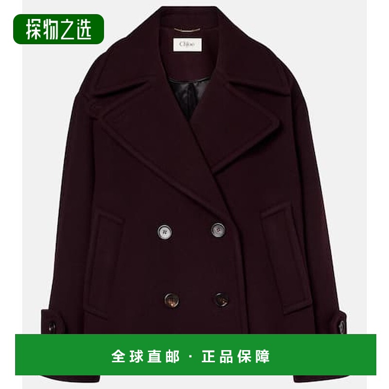香港直邮Chloe 蔻依 女士 双排扣羊毛混纺大衣 purple紫色 舒适时