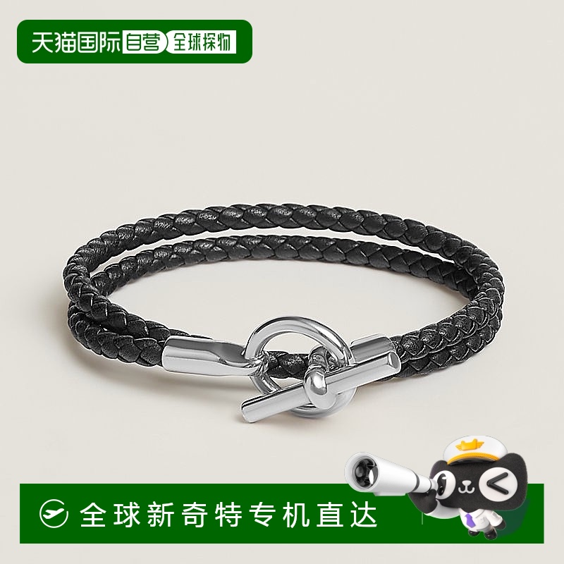 1h可退 欧洲直邮Hermes/爱马仕 女士黑色小牛皮Glénan 双圈手链